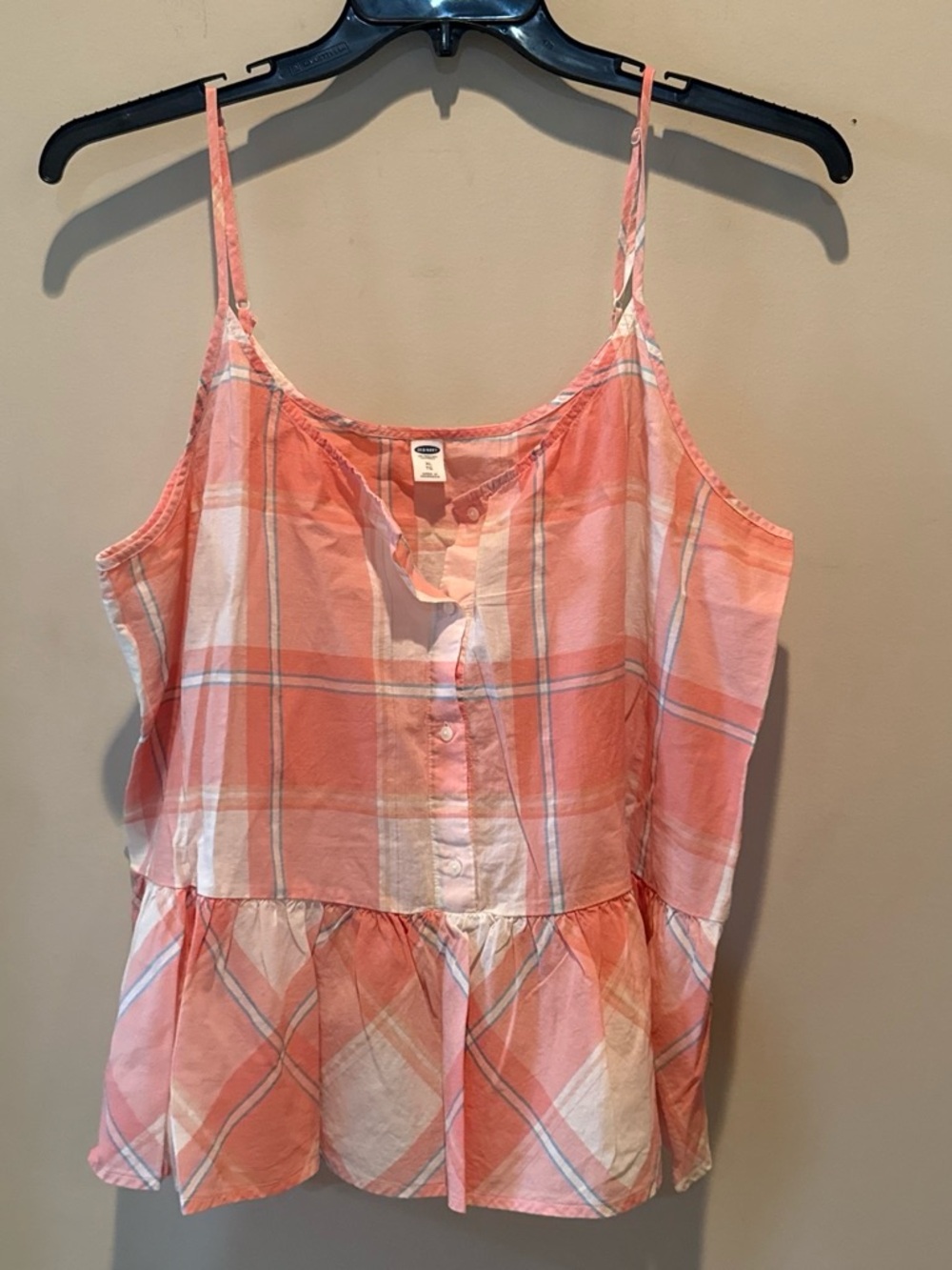 Old Navy Coral and White Plaid Peplum Tank